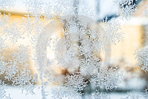 Atmospheric ice flowers at the window