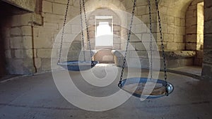 Atmospheric interior of Aigues-Mortes castle in Provence