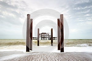 Atmospheric and Moody Long Exposure Photograph of the Ruins of the old Brighton West Pier at Brighton, East Sussex