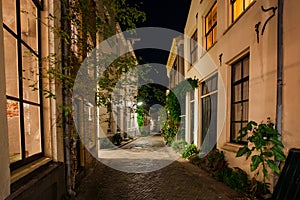 Atmospheric winding street in a characteristic medieval town wit