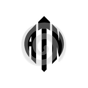 ATN circle letter logo design with circle and ellipse shape. ATN ellipse letters with typographic style. The three initials form a