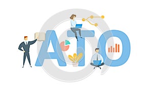 ATO, Asset Turnover. Concept with keyword, people and icons. Flat vector illustration. Isolated on white. photo
