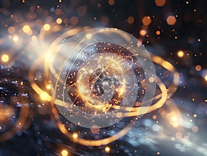 Atom abstrac background, Molecular science background image and atomic model