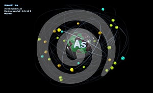 Atom of Arsenic with Core and 33 Electrons on black