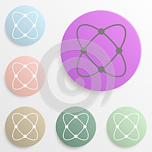 Atom badge color set. Simple glyph, flat vector of web icons for ui and ux, website or mobile application