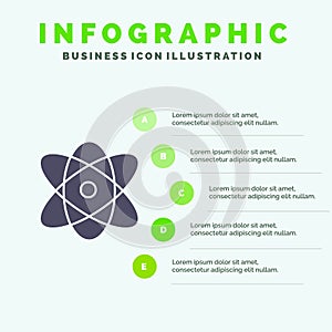 Atom, Education, Physics, Science Solid Icon Infographics 5 Steps Presentation Background