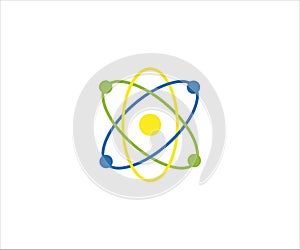 atom with electron trajectory for science physic technology laboratory vector logo design