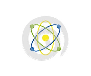 atom with electron trajectory for science physic technology laboratory vector logo design photo
