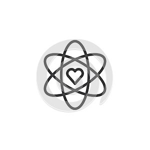 Atom and heart shape outline icon