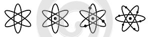 Atom icon in flat design. Set gray molecule symbol or atom symbol isolated. Vector illustration