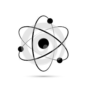 Atom icon. Logo atomic neutron black color isolated on white background. Nuclear atom. Icon nucleus. Orbit spin. Proton core 