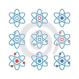 Atom icon set, line flat design style icons. Science vector symbol