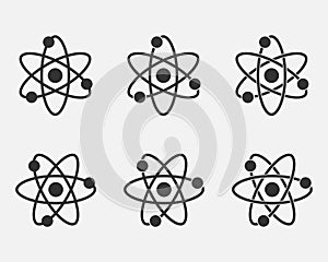 Atom icon set. Nuclear icon. Electrons and protons. Science sign. Molecule Icon on grey background. Vector illustration.