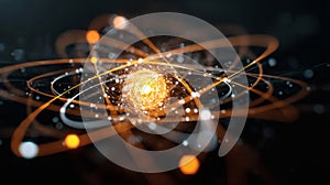 Atom Model with Orange Orbitals