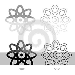 Atom molecular sign set icon grey black color vector illustration image flat style solid fill outline contour line thin