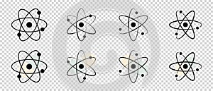Atom Molecule Icon Symbol Set - Different Vector Illustrations Isolated On Transparent Background