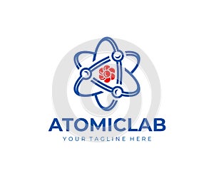 Atom molecule structure logo design. Molecular chemistry vector design