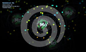 Atom of Molybdenum with detailed Core and its 42 Electrons with Atoms