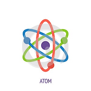 Atom with nucleus and electrons. Vector flat icon