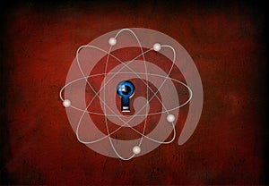 Atom on red grunge