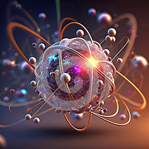 Atom representation, particles, illustration