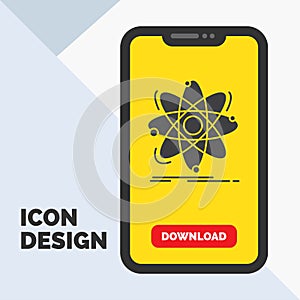 Atom, science, chemistry, Physics, nuclear Glyph Icon in Mobile for Download Page. Yellow Background