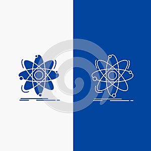 Atom, science, chemistry, Physics, nuclear Line and Glyph web Button in Blue color Vertical Banner for UI and UX, website or