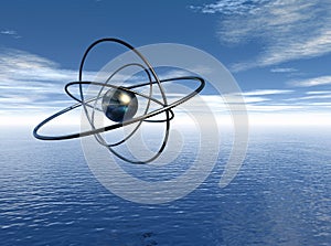 Atom in seascape graphic