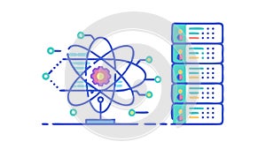 Atom with Servers, Quantum Computing, vector design Generative AI