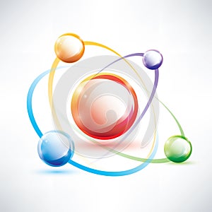 Atom structure, abstract glossy icon