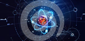 Atom, structure and research. Artificial intelligence and scientific discoveries photo