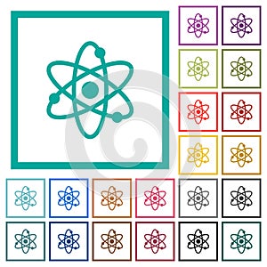 Atom symbol flat color icons with quadrant frames