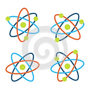 Atom Symbols for Science, Colorful Icons Isolated on White Background