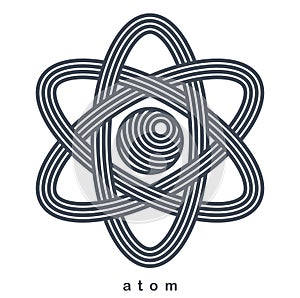 Atom vector symbol in modern linear style isolated on white, science icon or logo of elementary particle, physics education