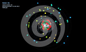Atom of Xenon with Core and 54 Electrons on black