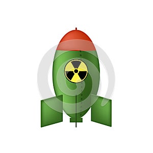 Atomic Bomb with Radiation Sign. Nuclear Rocket.