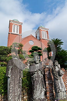 Atomic bombed christian statues in Urakami Cathedral