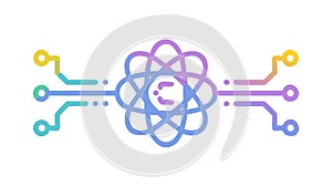 Atomic Circuit Network Icon for Quantum Tech Data Science, vector design Generative AI