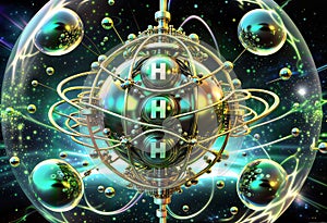 Atomic Clock: Abstract Art with Hydrogen Molecules and Spheres, generative ai