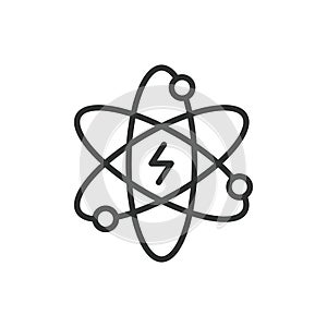 Atomic energy, in line design. Atomic energy, nuclear, power, reactor, uranium, fission, radiation on white background photo