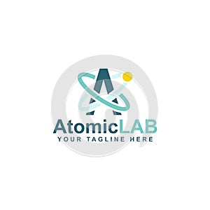 Atomic logo design, electron particles