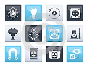 Atomic and Nuclear Energy Icons over color background
