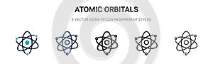 Atomic orbitals icon in filled, thin line, outline and stroke style. Vector illustration of two colored and black atomic orbitals