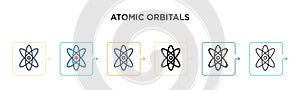 Atomic orbitals vector icon in 6 different modern styles. Black, two colored atomic orbitals icons designed in filled, outline,