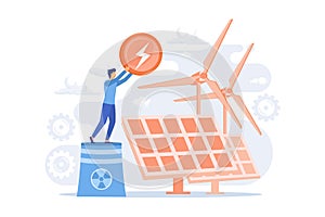 Atomic reactor, windmill and solar battery, energy production.