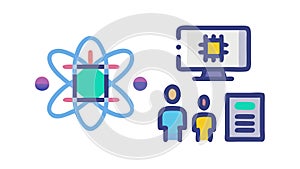 Atomic Structure with Computer, Science and Technology Research, vector design Generative AI