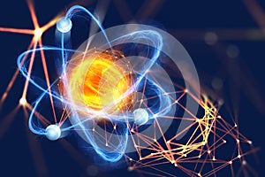 Atomic structure. Futuristic concept on the topic of nanotechnology in science photo