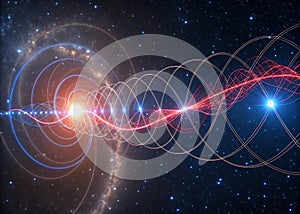 Atomic structure with glowing nucleus and orbiting electrons