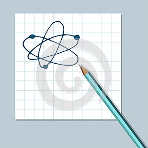 Atomic structure handdrawn icon Cartoon vector clip art of an atom or molecule with protons neutrons electrons Sketch