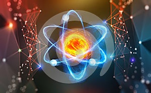 Atomic structure. Scientific breakthrough. Modern scientific research on nuclear fusion. Innovations in physics photo